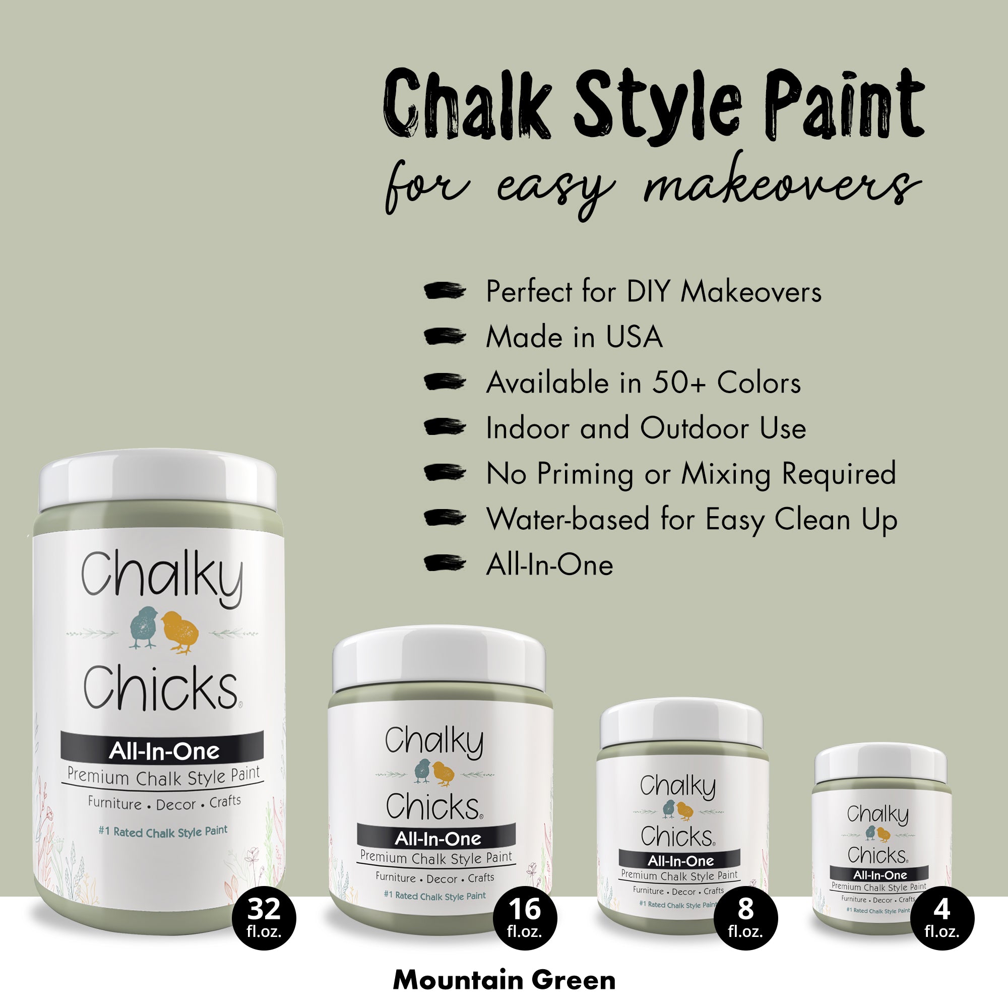 Mountain Green, Premium All-In-One Chalk Paint for DIY’ers and Pro's