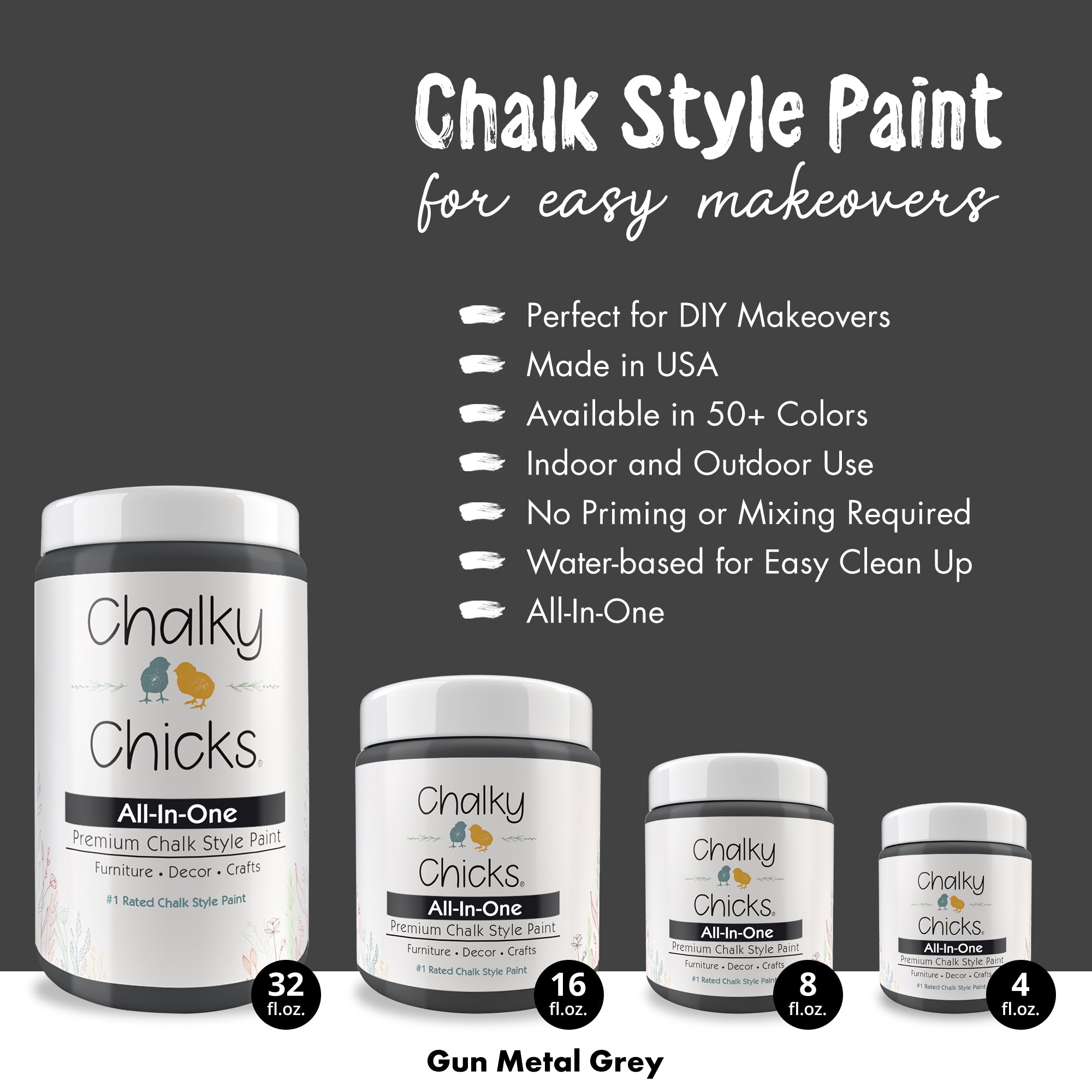 Gun Metal Grey, Premium All-In-One Chalk Paint for DIY’ers and Pro's