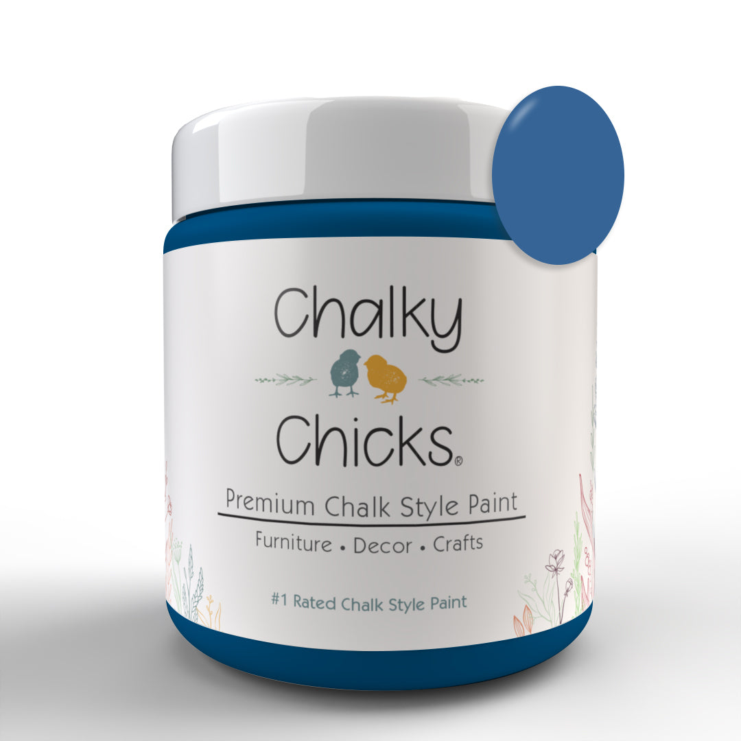 Chalky Chicks Premium Chalk Style Paint for Furniture, Home Decor & DIY Crafts – Denim (Navy Blue) – Eco Friendly – No Sanding, No Primer Needed –
