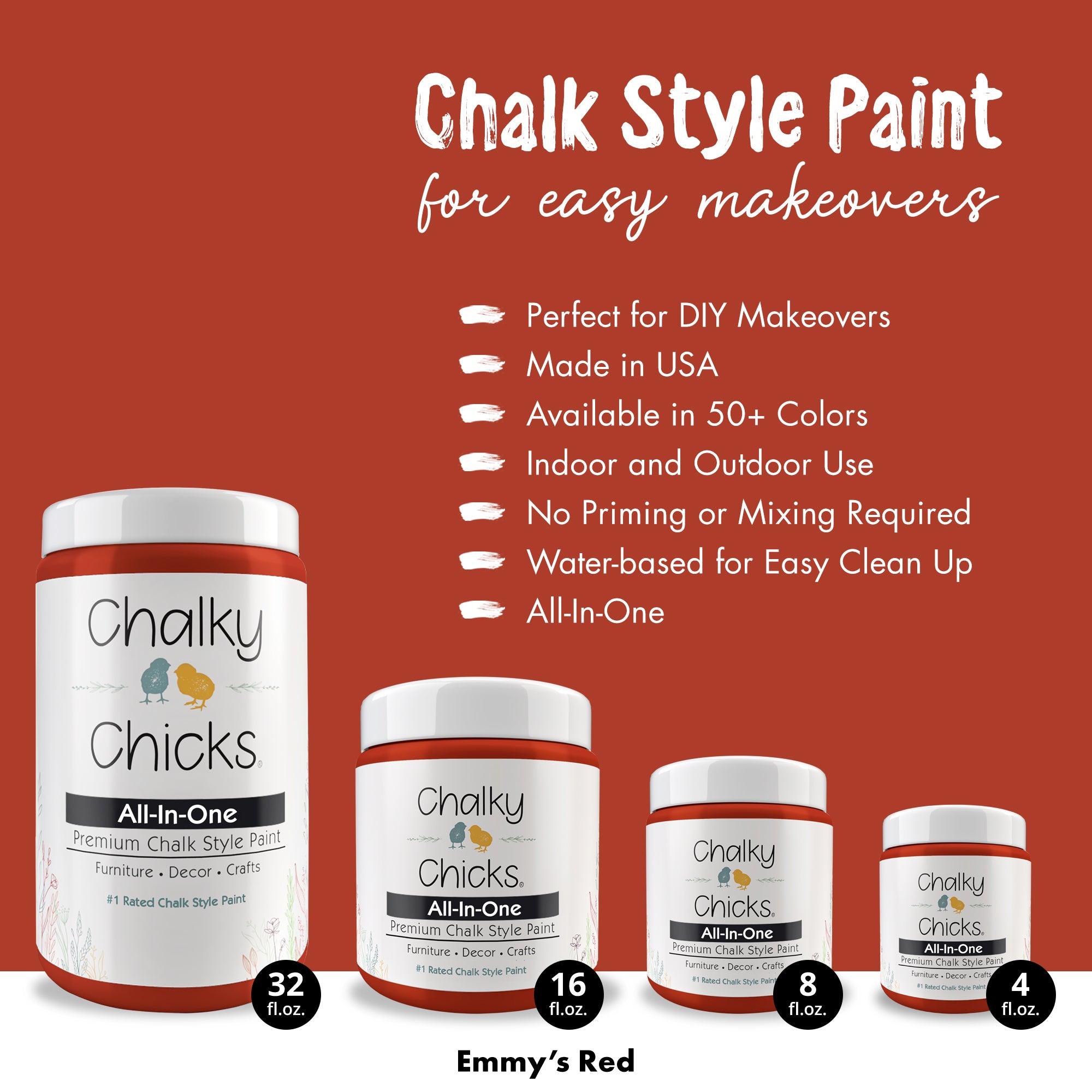 Emmy's Red, Premium All-In-One Chalk Paint for DIY’ers and Pro's