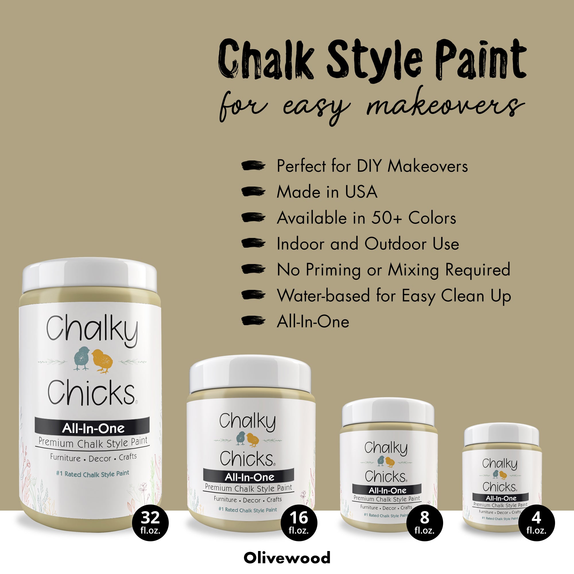 Olivewood, Premium All-In-One Chalk Paint for DIY’ers and Pro's