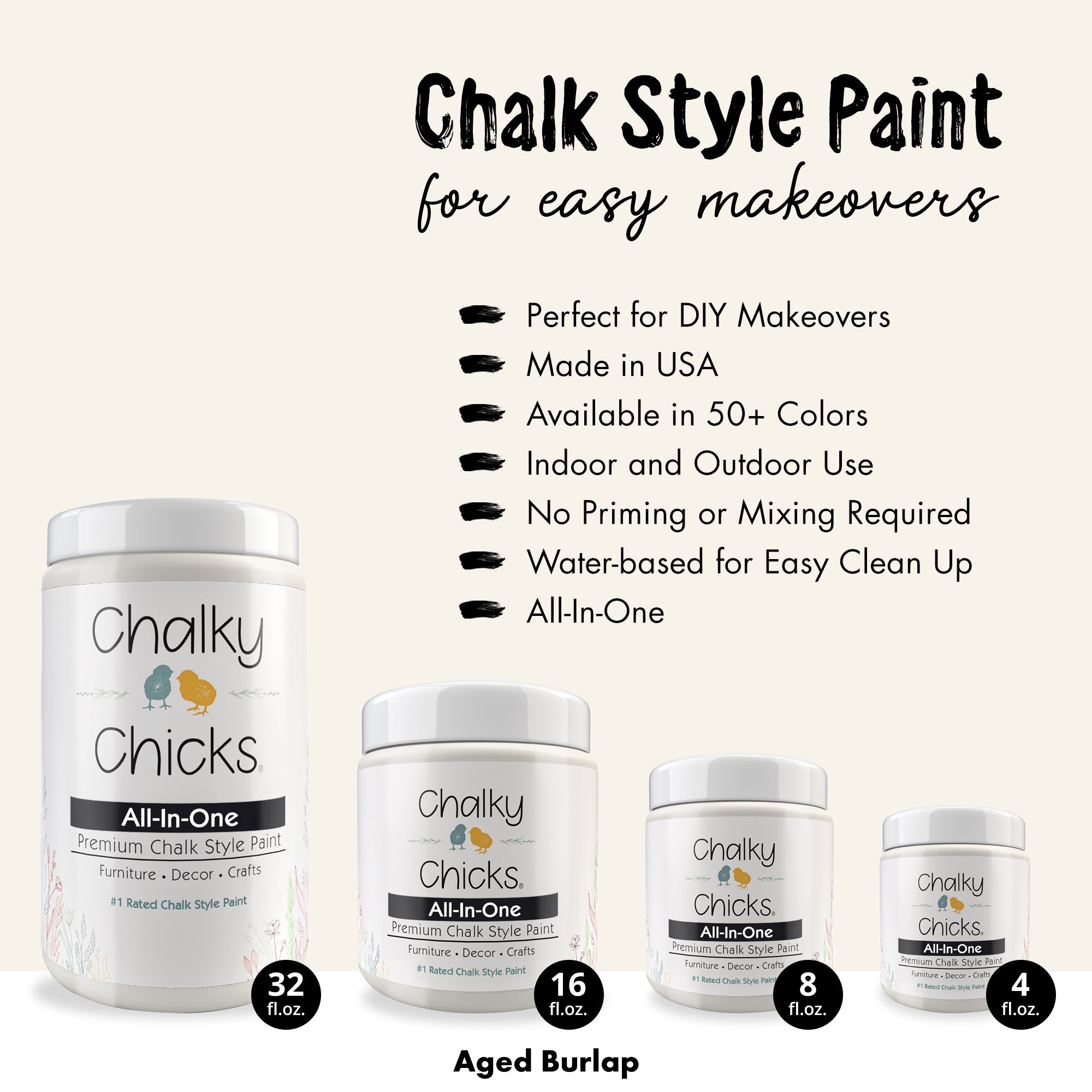 Aged Burlap, Premium All-In-One Chalk Paint for DIY’ers and Pro's
